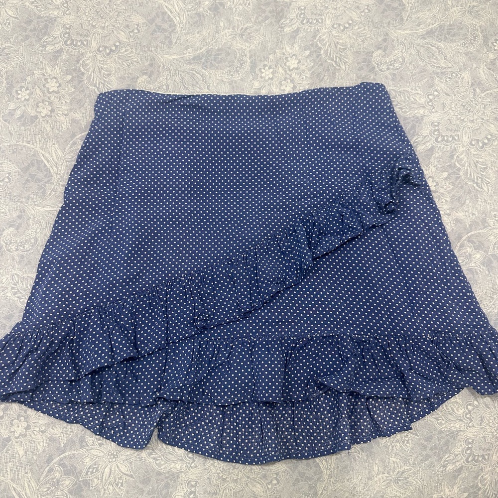 Wild Honey Blue and White Asymmetrical Wrap Mini Skirt